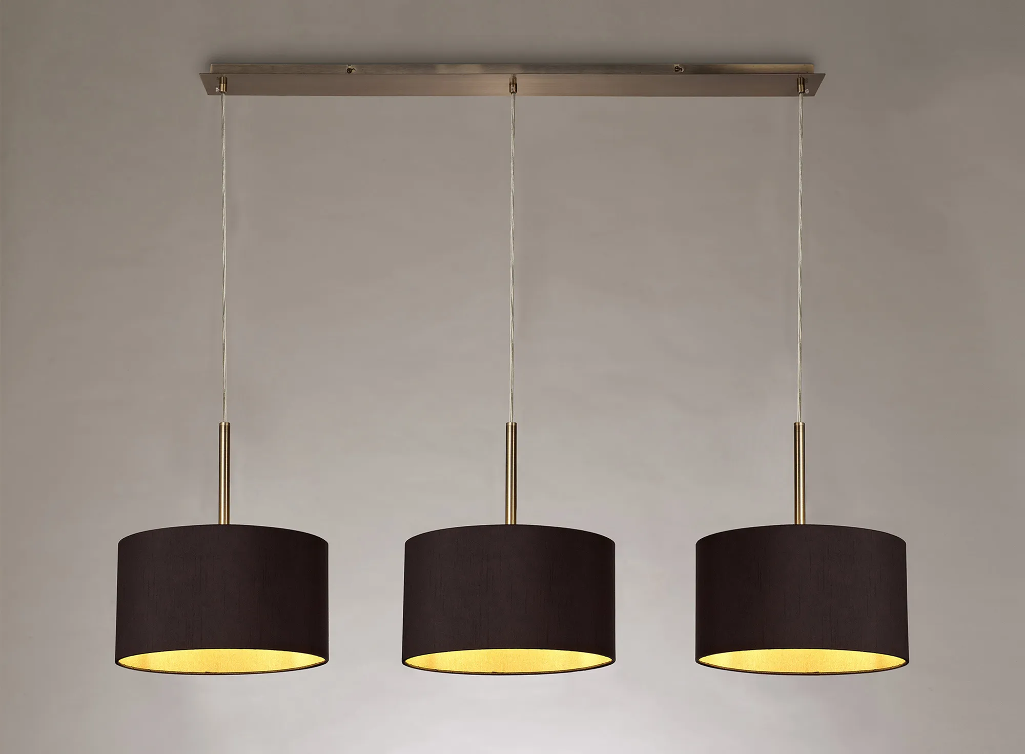 Baymont 30cm Shade 3 Light Pendant Antique Brass, Midnight Black/Green Olive DK0573  Deco Baymont AB BL/GR